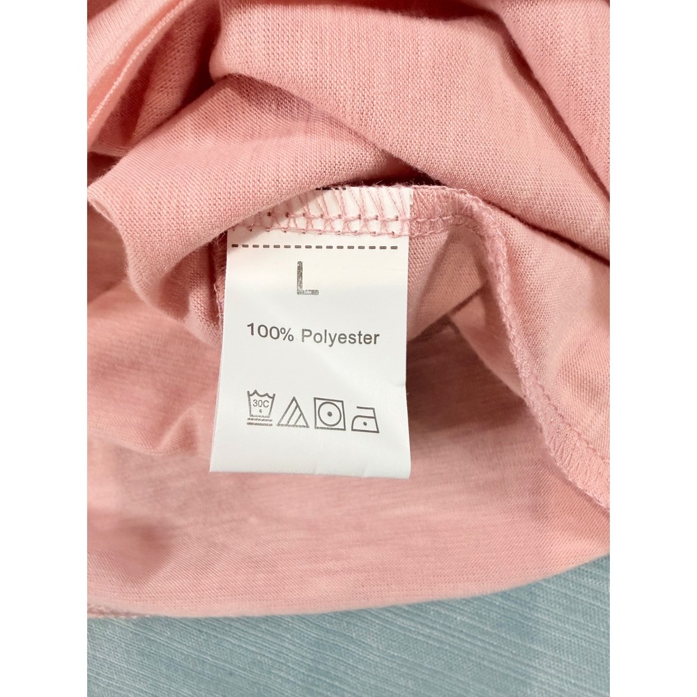 Womens Peach V-Neck Short Sleeve Slub Knit T-Shirt Size Large Casual Tee - Picture 7 of 7